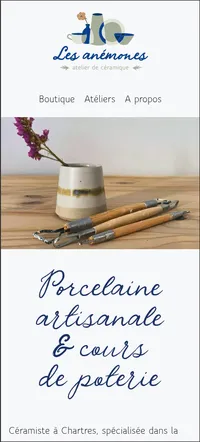 Aperçu du site web de l'Atelier Les Anémones présentant des créations en céramique artisanale dans un design épuré et élégant