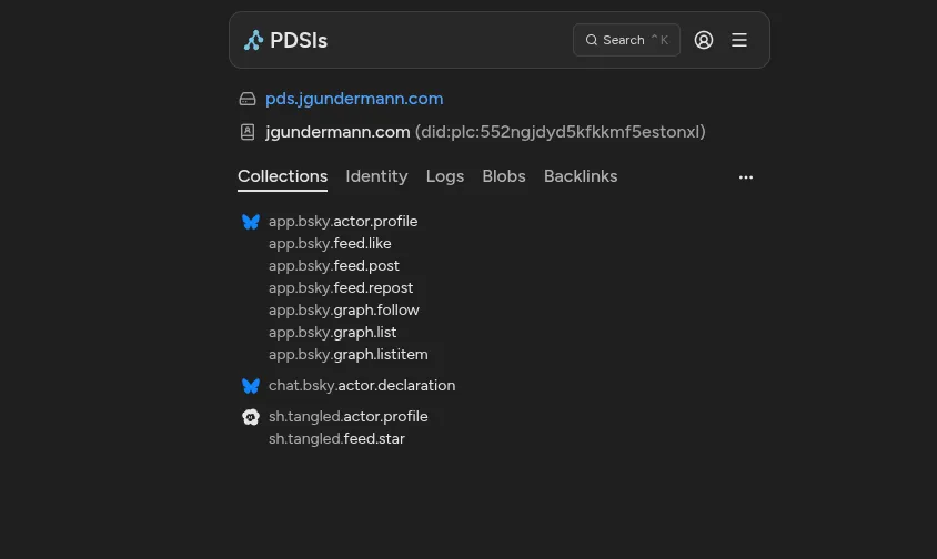 Arborescence de mes fichiers sur le site pdsls.dev